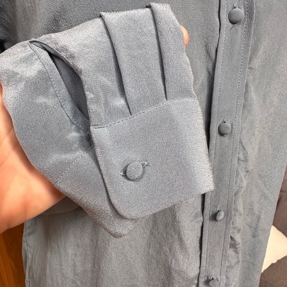 Sezane Blue 100 Percent Silk Long Sleeve Shirt Collar ButtonUp Blouse Size 38 - Picture 8 of 10